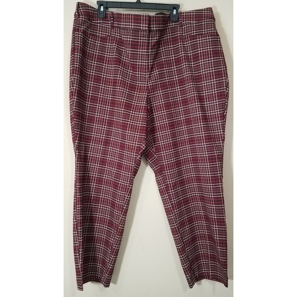 Lane Bryant The 4-Season Slim Ankle Pants Women size 26 Plaid Red Stretch NEW